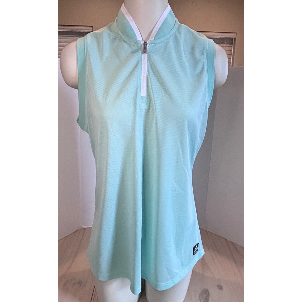 Adidas Golf Equipment Womens Mint Green Sleeveless Quarter Zip Polo Shirt Large